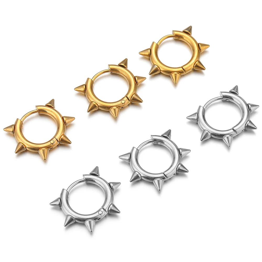 

10pcs Fashion Stainless Steel Trendy Gear Cone Spiked Hoop Earrings for Gifts Women Men Fashion Jewelry New Findings Wholesale
