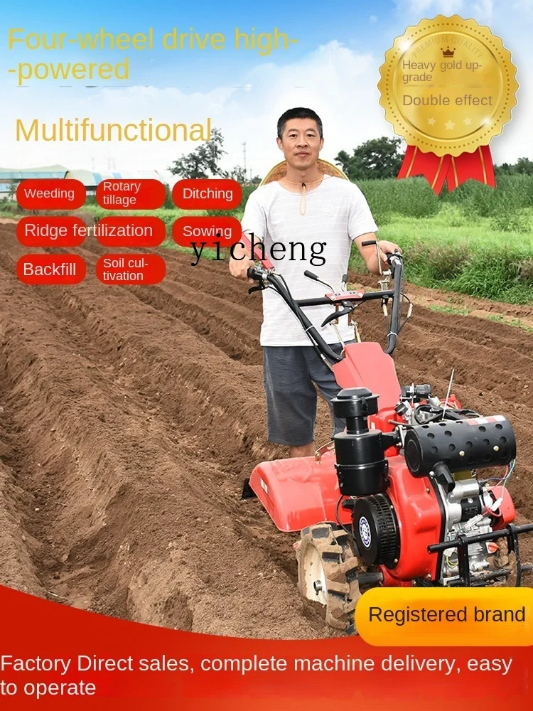 Zk Four-Wheel Drive Micro-Tiller Multi-Function Diesel Rotary Tiller Ditching Land-Turning Agricultural