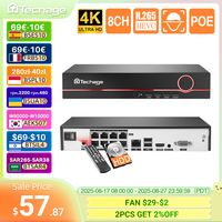 Techage H.265 8CH POE NVR 4K 8MP 5MP 4MP 1080P Power over Ethernet IP NVR Two-way Audio Face/Human Detection Onvif Protocol P2P