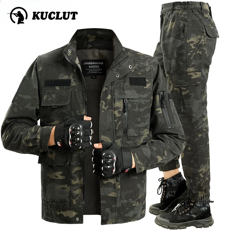 Spring Camouflage Suit Men Outdoor Work Uniform Breathable Labor Protection Clothing Wear Resistant Dirt Resistant Training Set