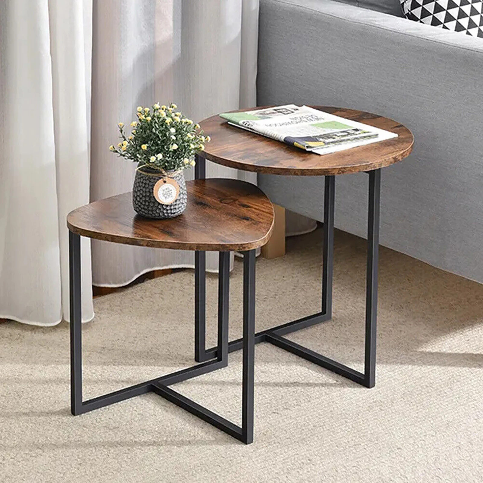 AnneFish 2pcs MDF Nesting End Table,Set of 2 Coffee Sofa Side Table Modern Minimalist Side Table for Living Room, Balcony