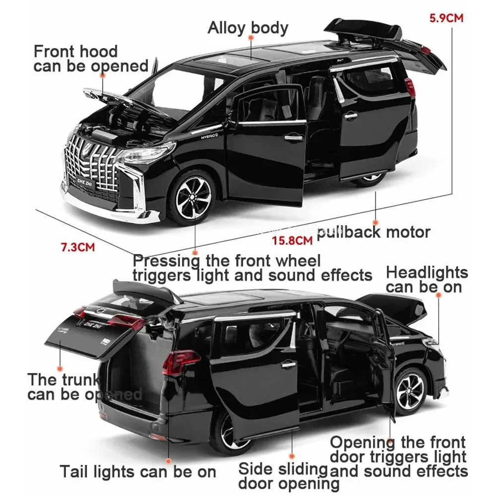 1:32 كوستر ألفارد سبيكة سيارات الشرطة الكهروضوئية دييكاست وضع سيارة لعبة الأبواب فتح ضوء الصوت التراجع المطاط الإطارات لعبة الحلي هدية