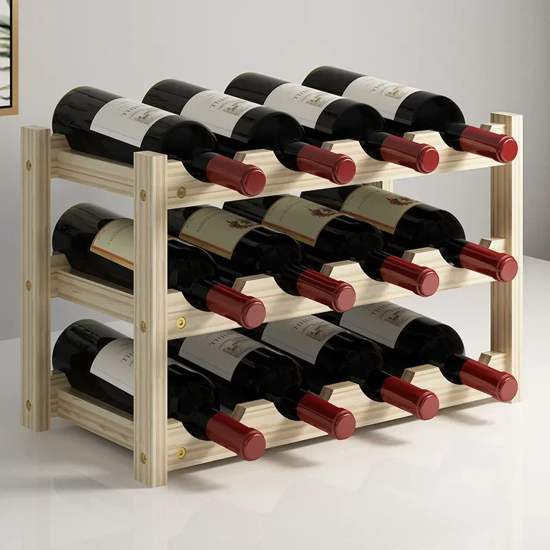 Solid Wood  Rack Cabinet Storage Bottle Holder Stand Red  Shelf Wooden Bottle Household Wine Cabinet Display Rack