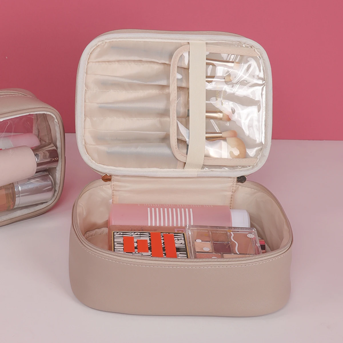 2-in-1 transparent makeup bag for travel, waterproof wash bag, large capacity, detachable makeup eyebrow pencil storage, lipstic