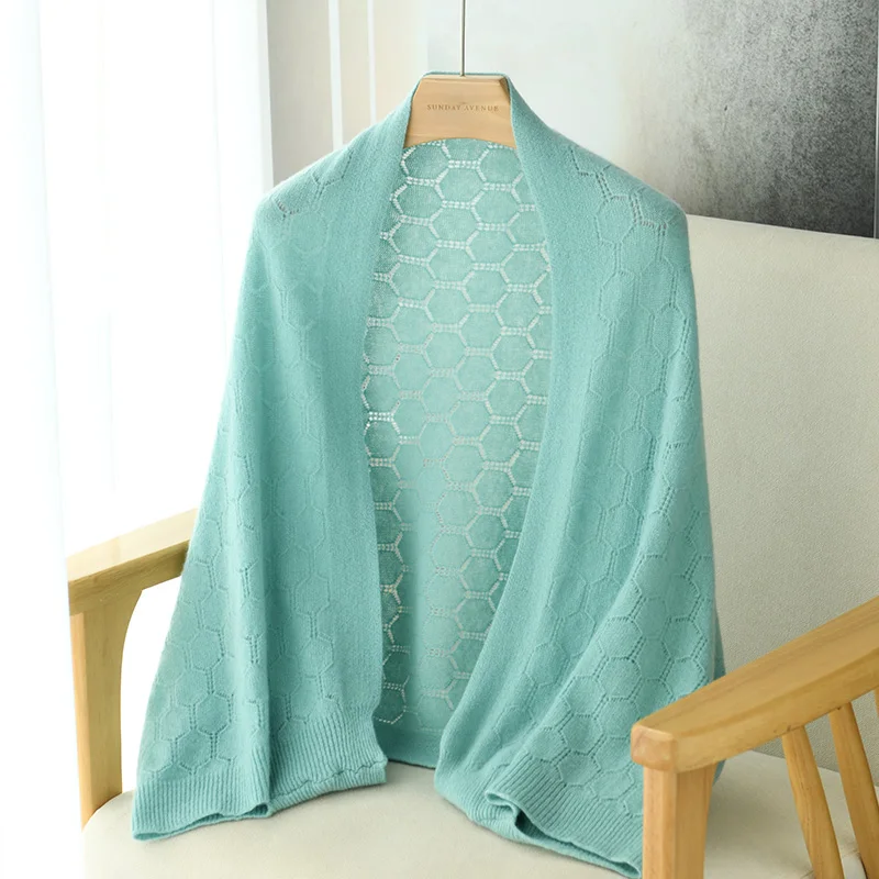 100% Merino Wool Shawls Women's Cardigan Knitted Sweater Spring Autumn Korean Style Shawls Fashion Female Clothing Scarf