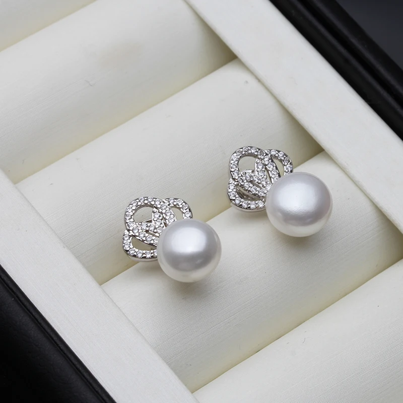 Vintage Natural Freshwater Pearl Stud Earrings For Women,Real 925 Silver Crow Pearl Earrings Wife Birthday Gift White