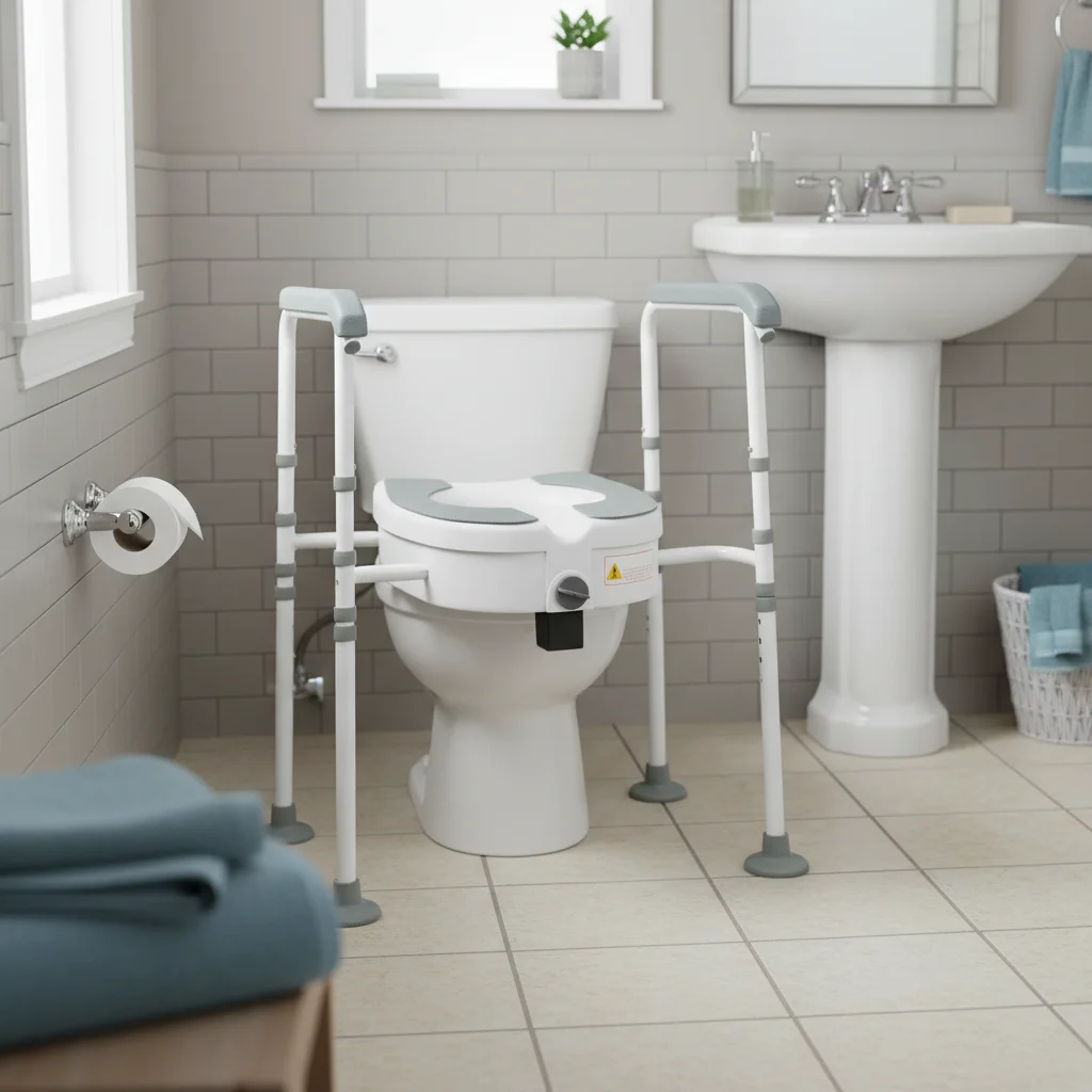 

Регулируемое по высоте сиденье для унитаза, приподнятое сиденье для унитаза с EVA-подушкой и подлокотниками на присосках для безопасности пожилых людей, помощник для ванной комнаты