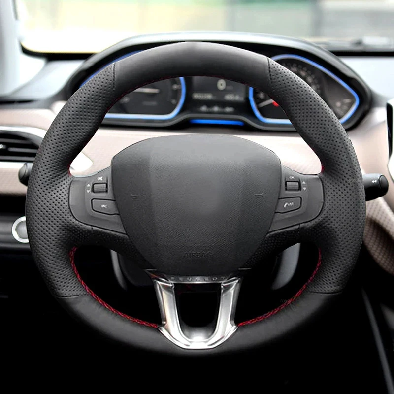 

Braid on Steering Wheel For Peugeot 208 Peugeot 2008 2014 2015 2016 2017 2018 Car Steering Wheel Hand-stitched Leather Cover