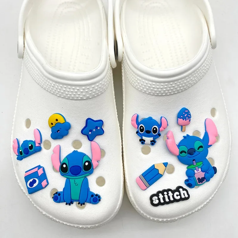 10pcs Stitch Shoe Charms Set For Cute Cartoon Clogs Bubble Slides Sandals PVC Shoe Decorations  Accessories X-mas Gifts