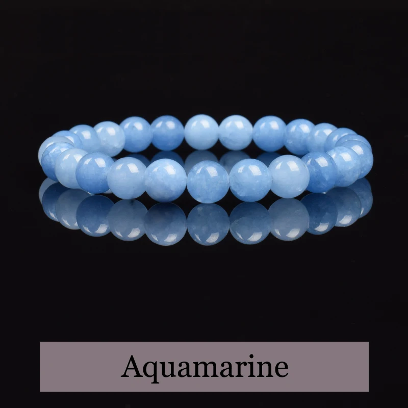 Natural Aquamarins Quartzs Beads Bracelet Women Men 6mm 8mm Sky Blue Stone Round Bead Bracelet Elastic Rope Energy Jewelry Gift