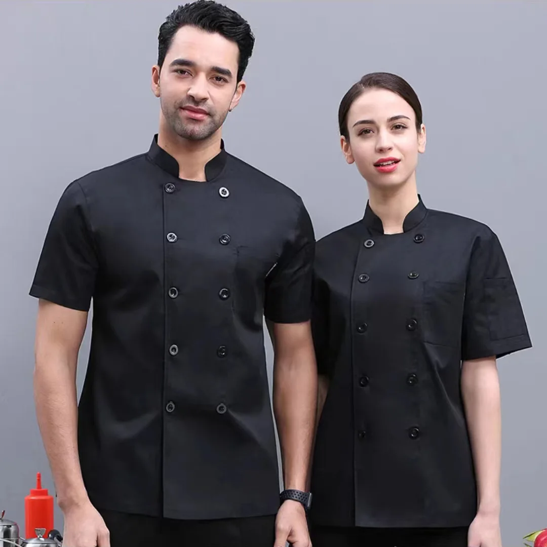 新しいユニセックス通気性シェフ作業服ケータリングホテルレストラン制服半袖長袖キッチンサービス衣装