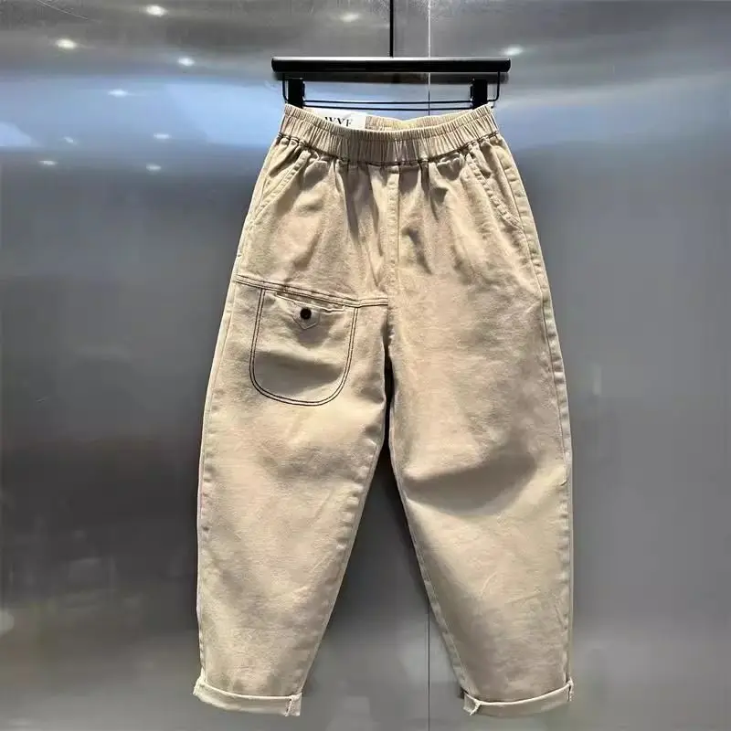 

Extra Large 300 Pounds Elastic Waist Harlan Pants Men's Summer Lightweight Vintage Loose Casual Trousers Straight Leg Pure Color