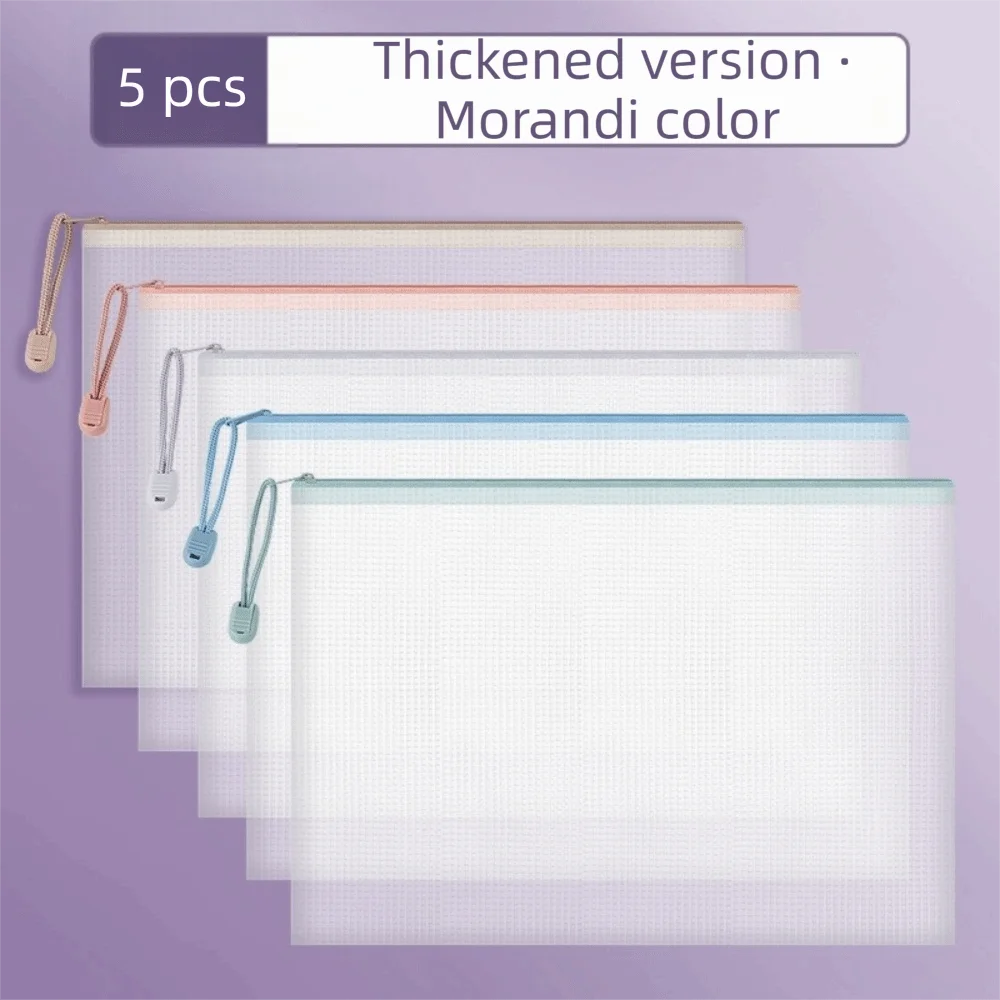 New A4 Size Mesh Zipper Bags Clear Macaron Color Plastic File Organizer Grid Morandi Color File Pouch School
