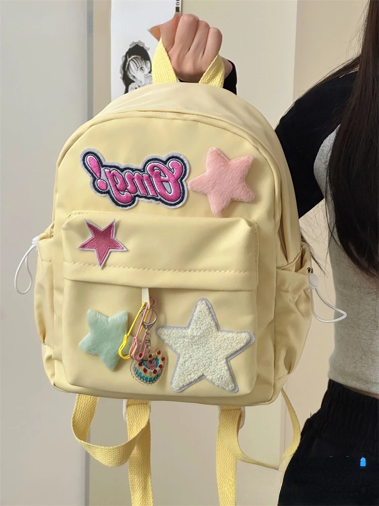 Mini Backpack for Women Japanese Cute Dopamine Star Girls Shoulder Bag Fashion Canvas Lightweight Backpacks Mochilas Para Mujer