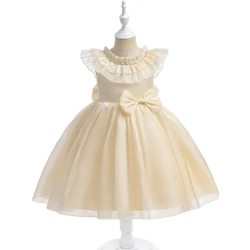 

Children Elegant Party Costume White V Back Big Bow Sequins Princess Dress For Girls Birthday Wedding Prom First Communion Gown