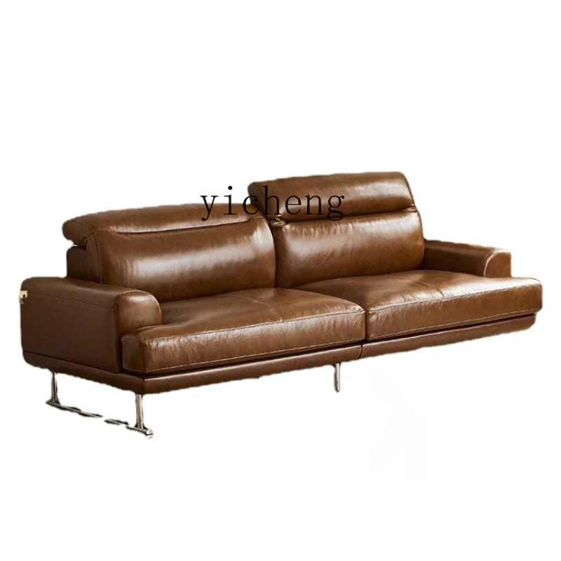 

Tqh Leather Sofa Living Room Adjustable High Backrest Caramel Brown Oil Double Small Apartment Sofa