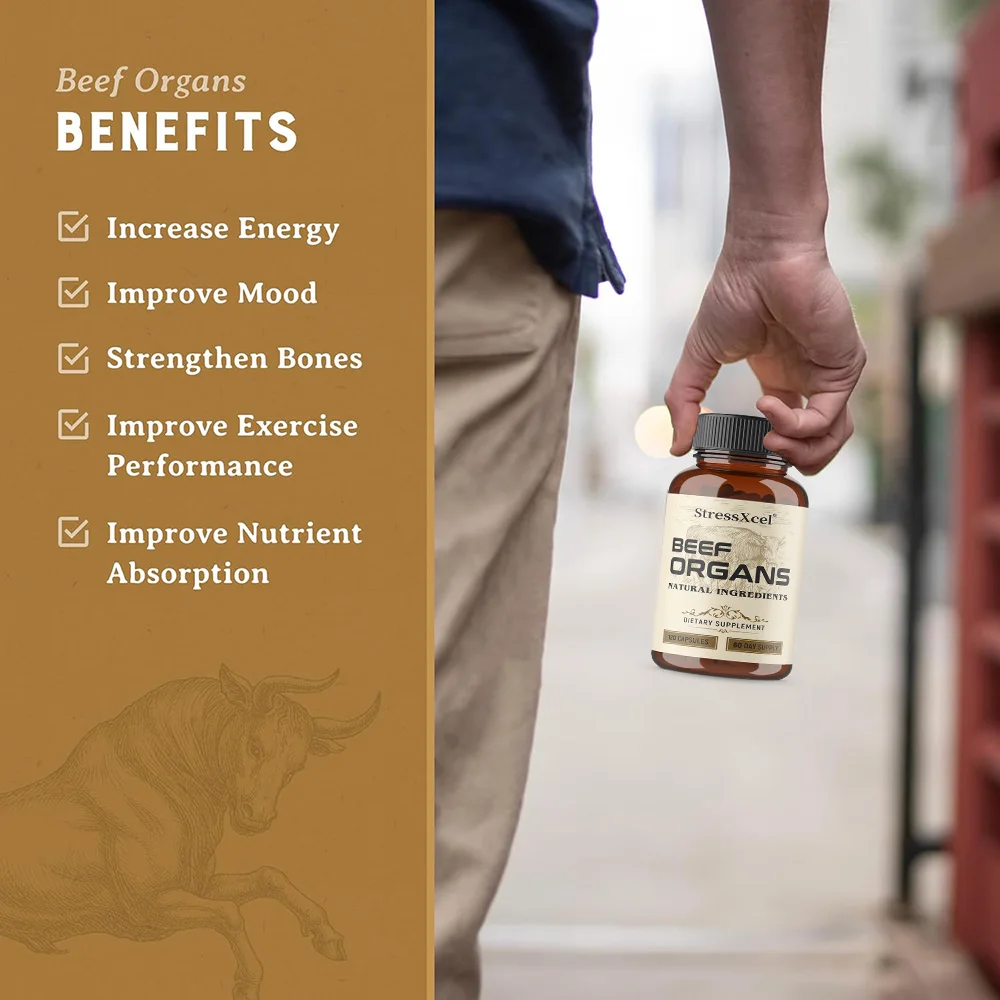 كبسولات كبد لحم البقر المجففة ذات التغذية العشبية لدعم القلب والدماغ والدم والصحة والجهاز المناعي، مناسبة لكل من الرجال والنساء #3