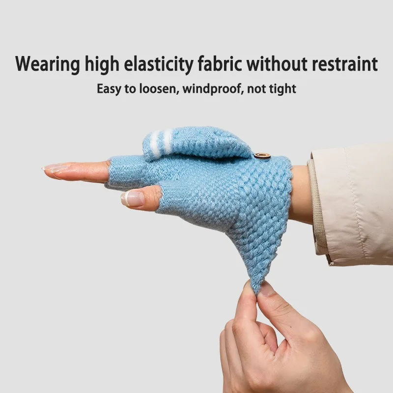 قفازات شتوية متماسكة بدون أصابع للنساء الطلاب دافئة وسميكة ومضادة للبرد على الطراز الياباني الكوري