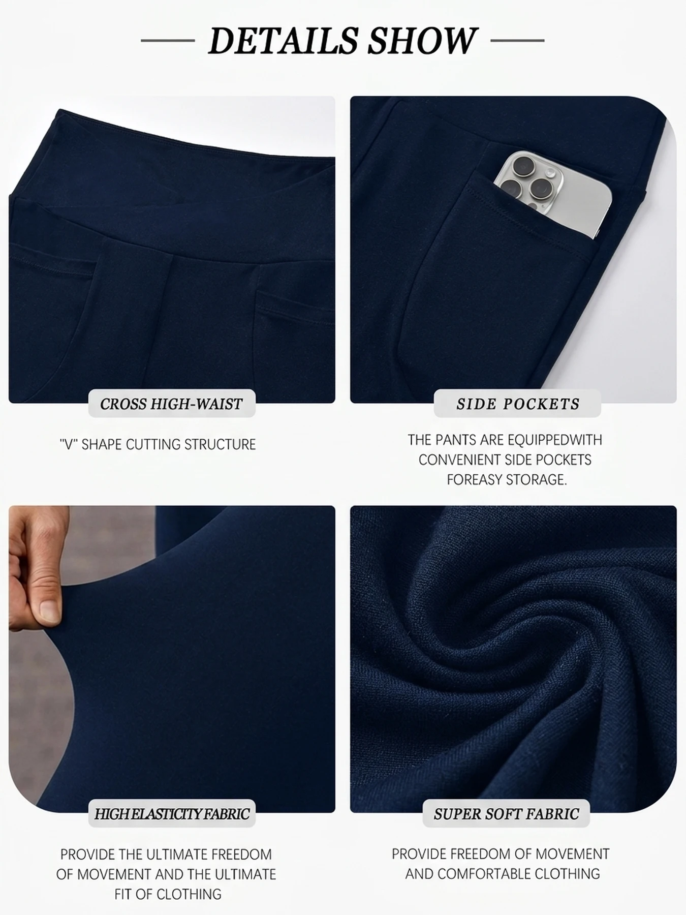Damen Super Weiche Crossover High-Waist Biker-Shorts mit Taschen, Bauchkontrolle, Blickdicht, für Workout, Yoga und Laufen – Detail 4