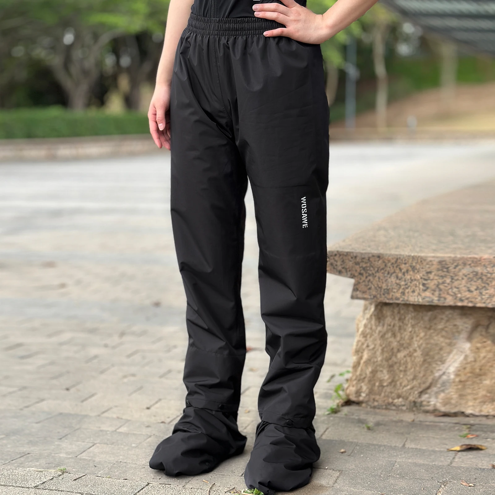 WOSAWE Motorrad-Regenhose, Outdoor-Regenschutzhose mit Überschuhe, wasserdichte Regenhose zum Angeln, Radfahren, Wandern – Detail 4