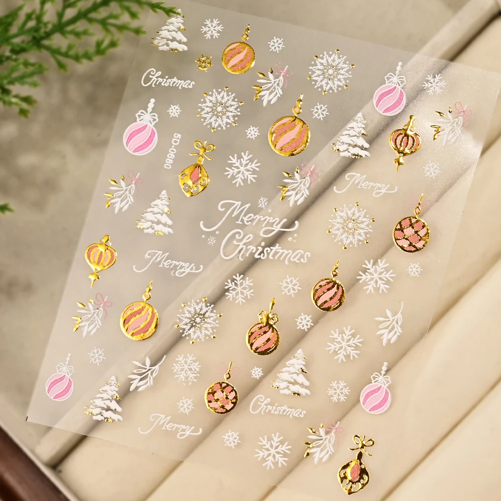 2 قطعة معدنية 5D عيد الميلاد مسمار احباط ملصقات سانتا كلوز/شجرة عيد الميلاد/رقاقات الثلج/قوس أجراس ذاتية اللصق مسمار الشارات DIY بها بنفسك مانيكير #6