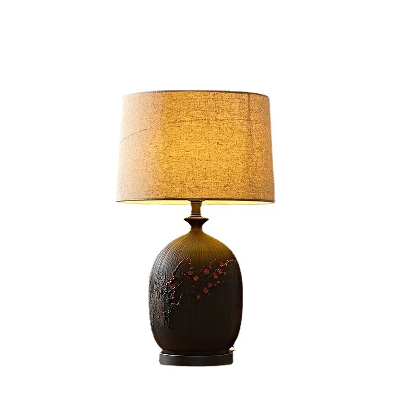 

Handmade purple pottery retro creative bedside table lamp, bedroom homestay antique Chinese ceramic art table lamp