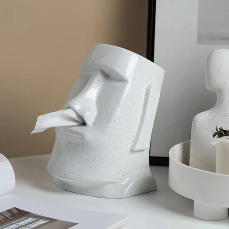 Ceramic Tissue Box Creative Stone Statue Tissue Box Holder Stone Face Novel Napkin Facial Tissue Case Dispenser for Room