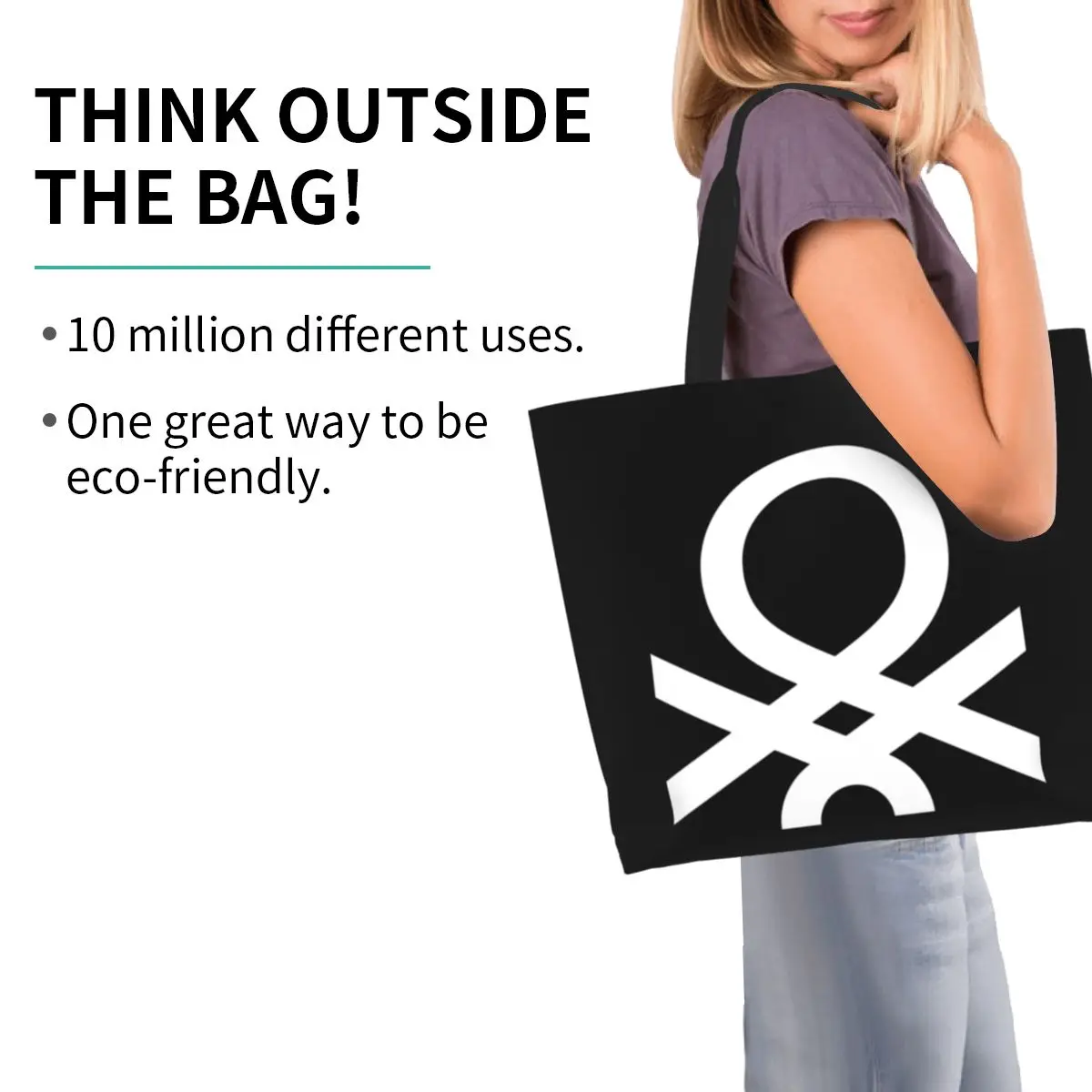 United Colors Of Benetton Shopping Tote Bag Canvas Large Capacity Shoulder Bags Shopper Grocery Handbag for Women view 5