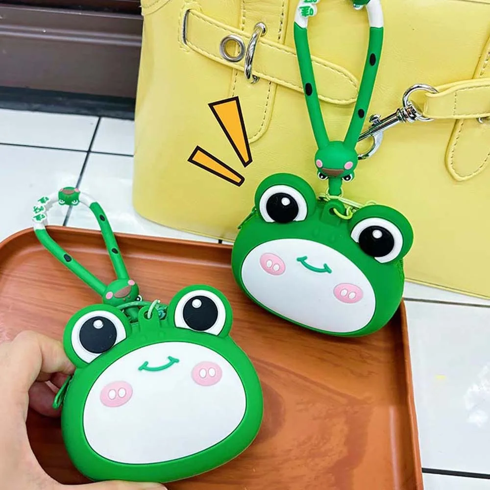Shopping Portable Hamburger Coin Purse Waterproof Hot Dog Cartoon Silicone Wallet Mini Key Ring Green Frog Storage Bag Car Key