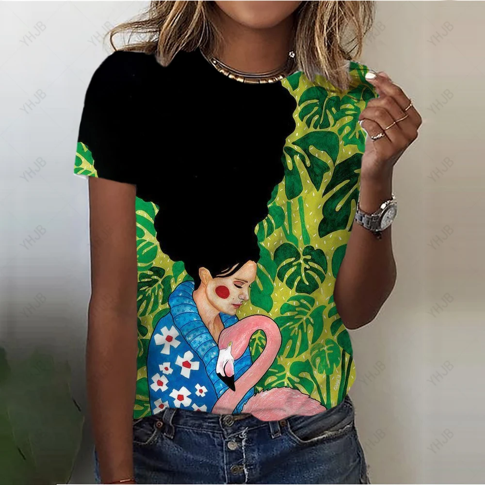 Women's Abstract T-Shirt Summer New Portrait Crew Neck Basic Shirt colorful 3D Printing Women's Fashion T-Shirt Y2k Tops