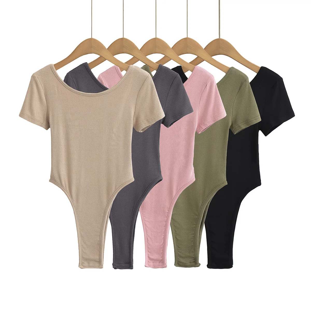 Summer Women Backless T-shirt O Neck Short Sleeve Black Khaki Pink Army Green Bodysuit Top Bodycon Jumpsuit