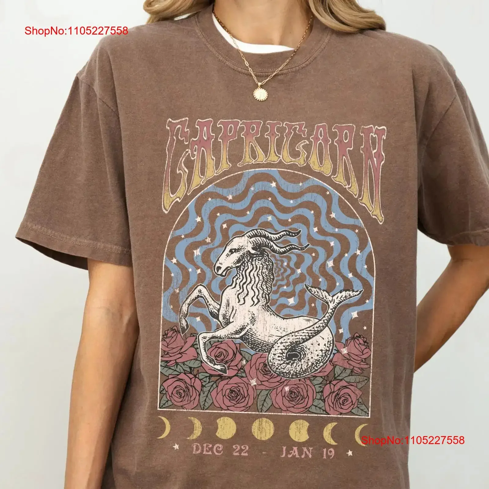 T Shirt Capricorn Zodiac band tee vintage inspired boho gift retro vintage Washed graphic Top For Everyday Wear Casual Stylish