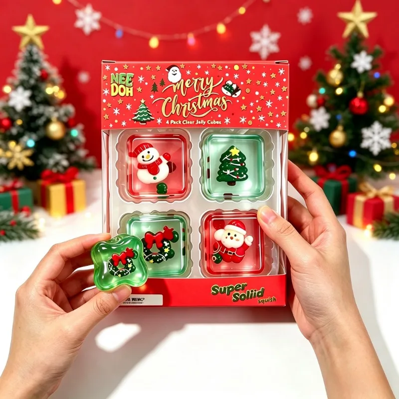 NEEDOH Mini 4-piece Set Cube Decompression Wet Soft Cube Anti-anxiety Squeezing Object Pinch Music Holiday Gift Set Sensory Toys