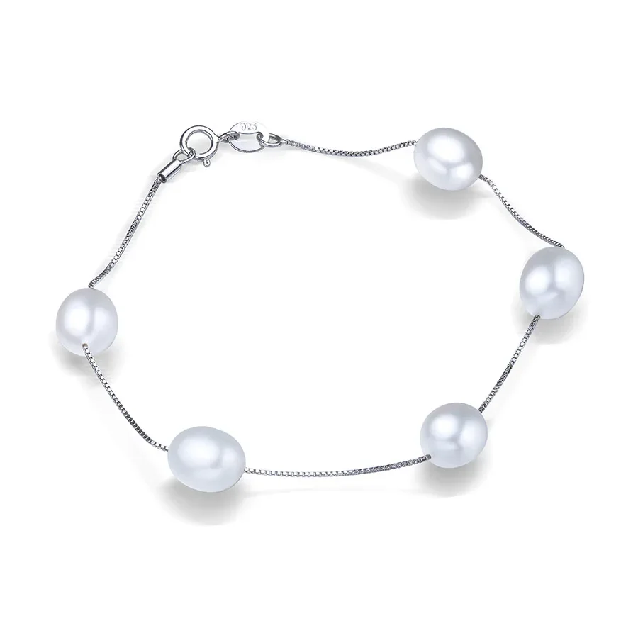 HENGSHENG Genuine 925 Sterling Silver Bracelet For Women 6-7mm/8-9mm Natural Freshwater Pearl Silver Chain Jewelry Gift