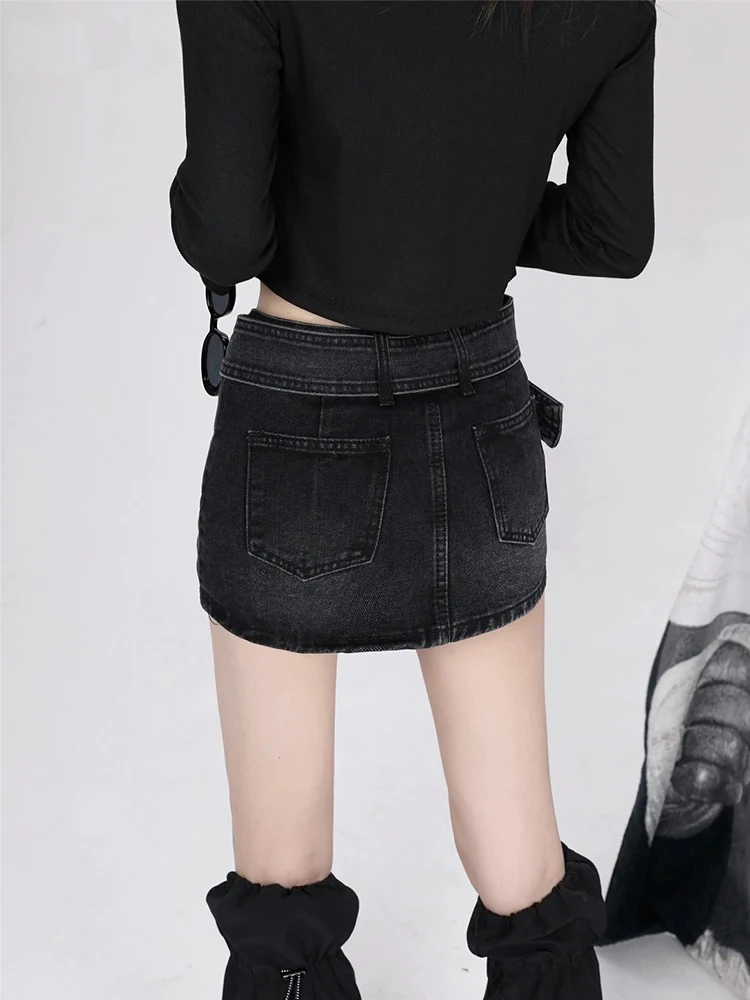 Mini jupe en jean taille haute avec ceinture pour femme, tenue gothique sombre, grunge punk, emo Alt, streetwear vintage, Harajuku, Y2K, 2024