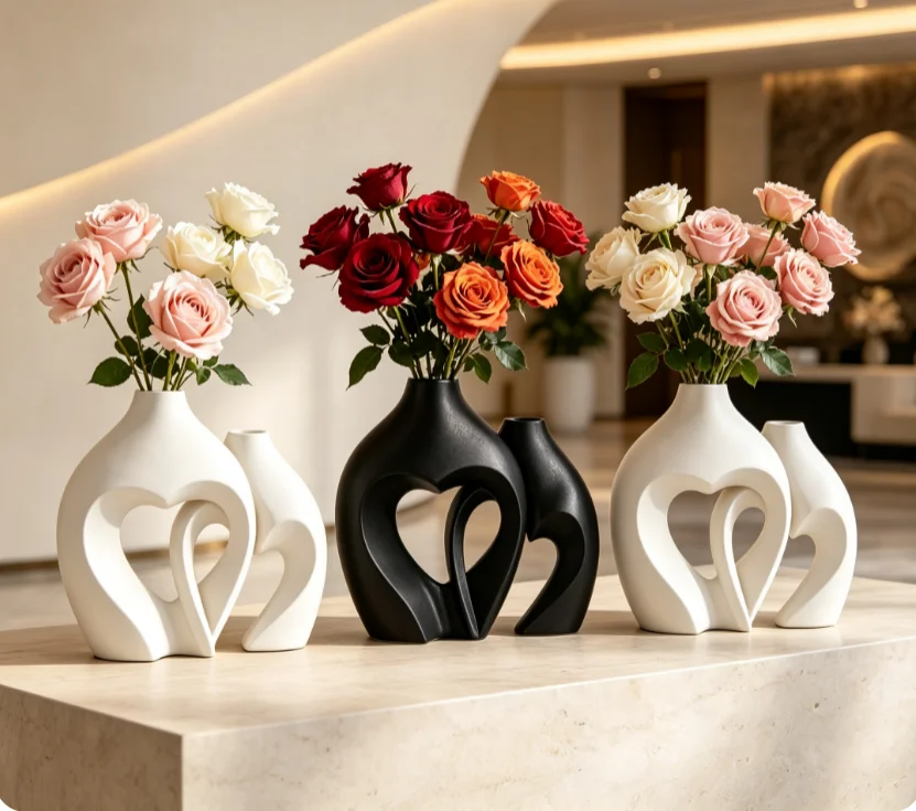 Creative Ceramic Fired Heart-shaped Cross Vase, Minimalist Living Room Flower Arrangement Decoration Set, Home Decoration Crafts