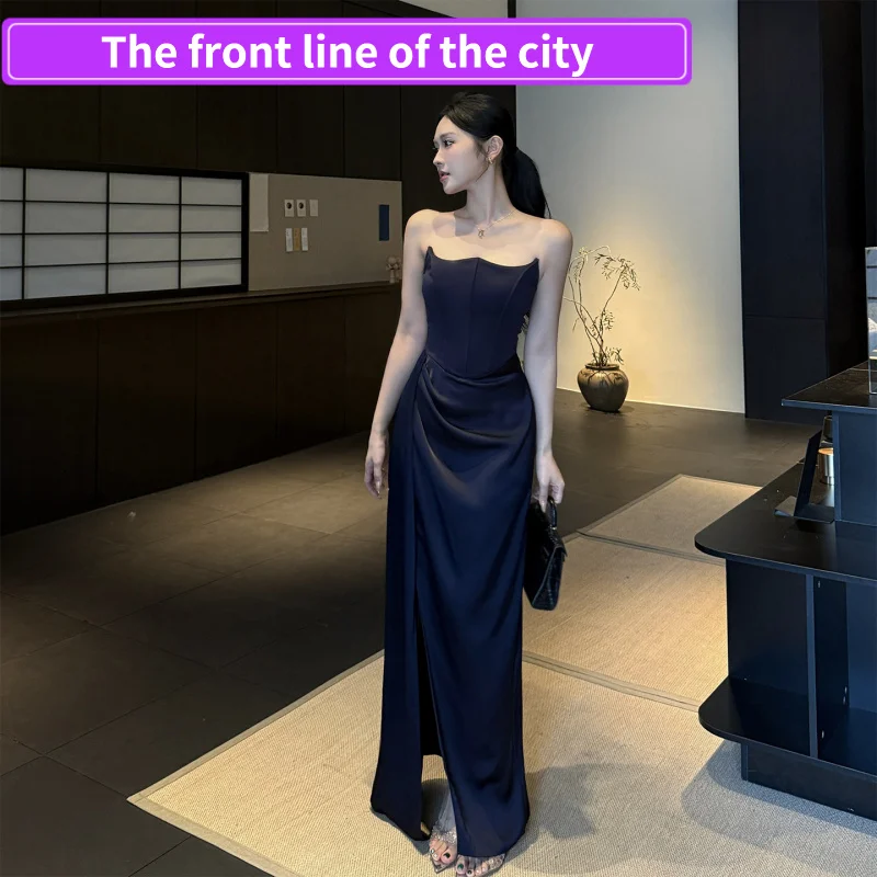 

Sexy Slim Lace Par Dr High Slit Women's Dr Autumn Lady Sle Pure Color High Waist Cotton Regular Sve No Sve