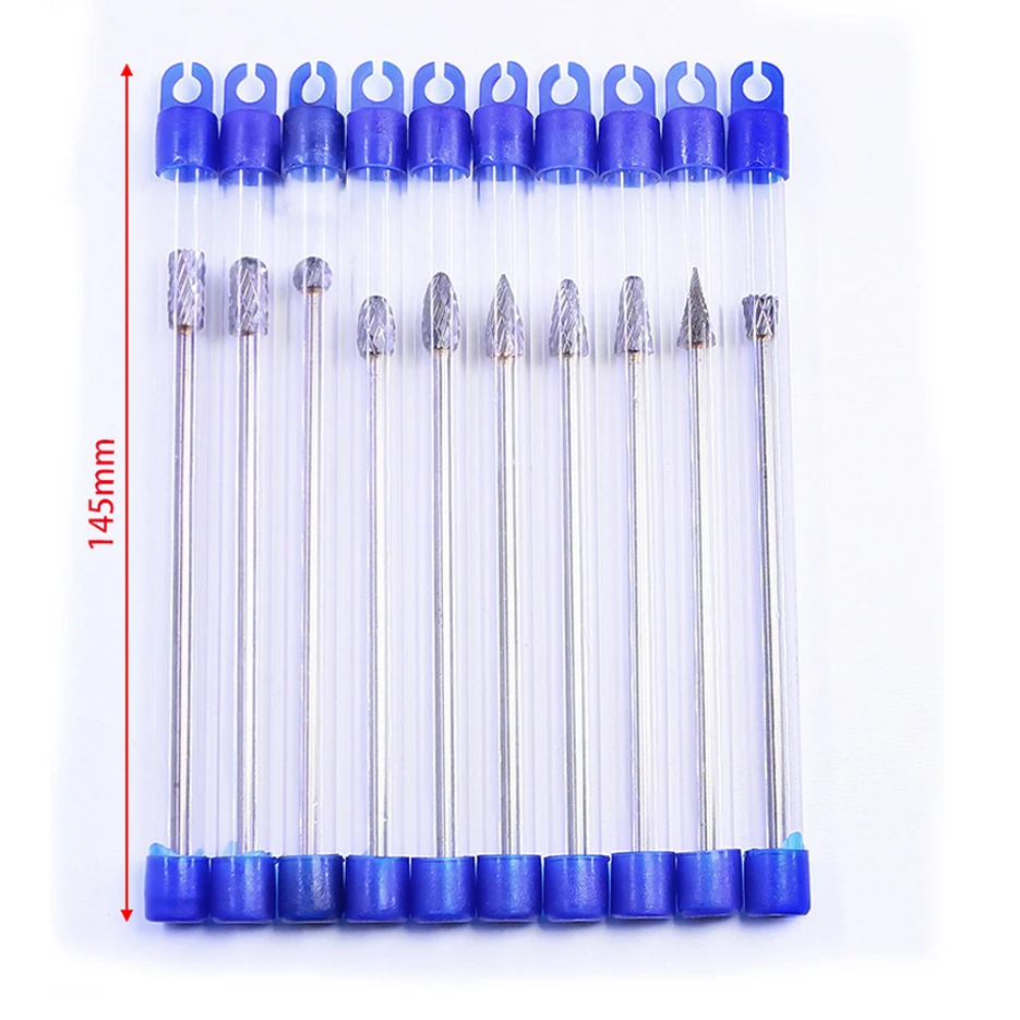 Set Of 10 Rotary Burrs 3mm Shank 100mm Length Double Single Head For Solid Carbide Milling Cutting Grinding Metal Wood Tools
