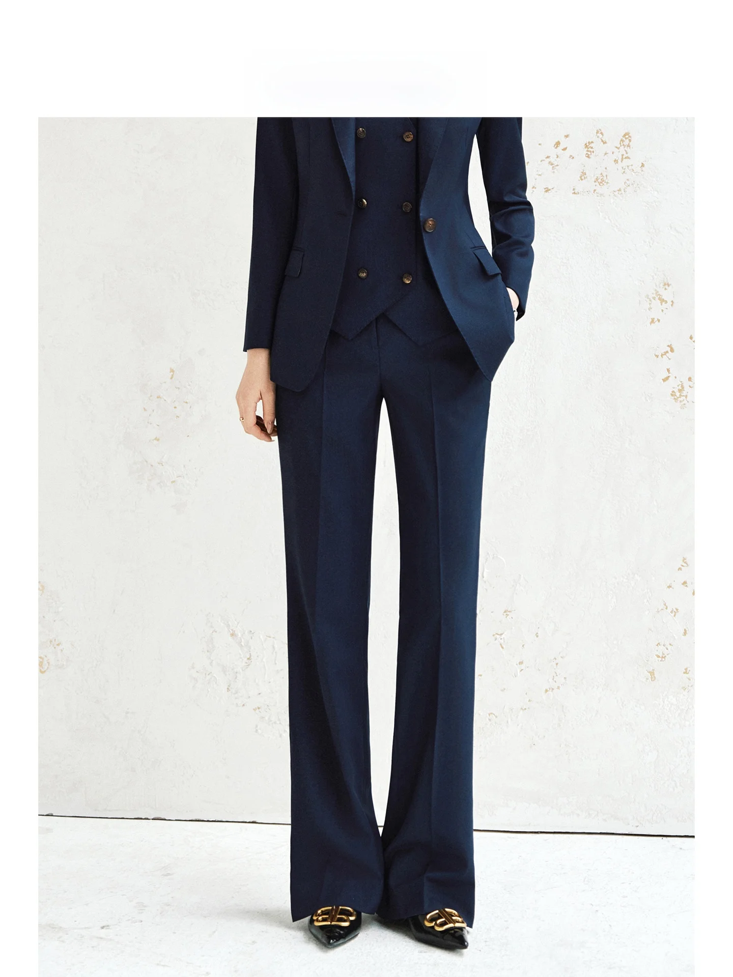 Pantalon droit en laine bleu OFFIY Ele Briti, pantalon formel professionnel pour femmes, printemps début 2026