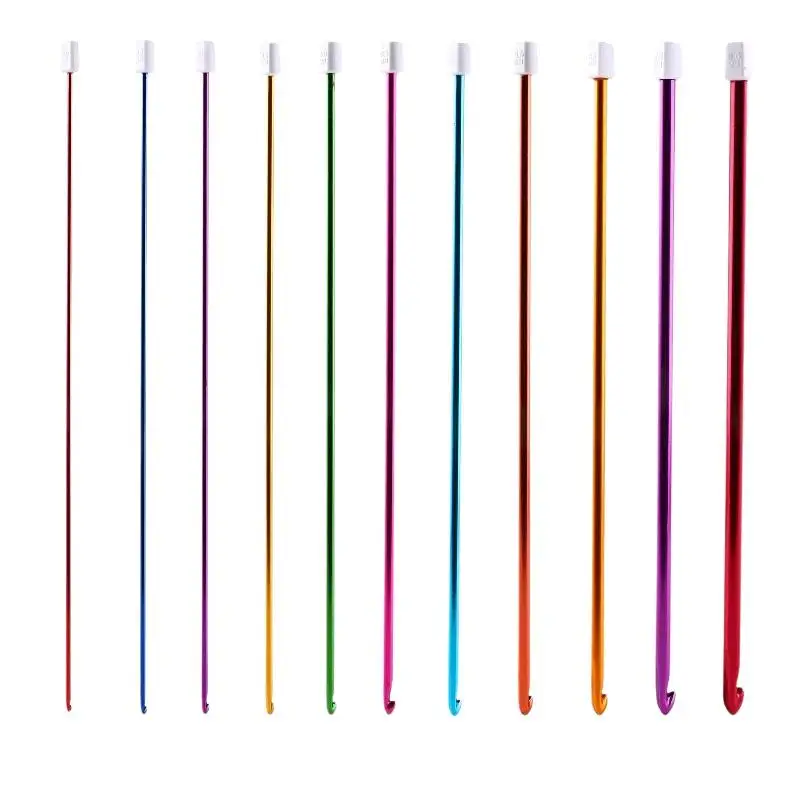 Farbig Eloxiertes Aluminium Afghanisches Häkelnadel-Set 27cm Mehrgrößen-Strickwerkzeuge mit Aufbewahrungstasche für Handgemachtes DIY-Weberhandwerk – Detail 6