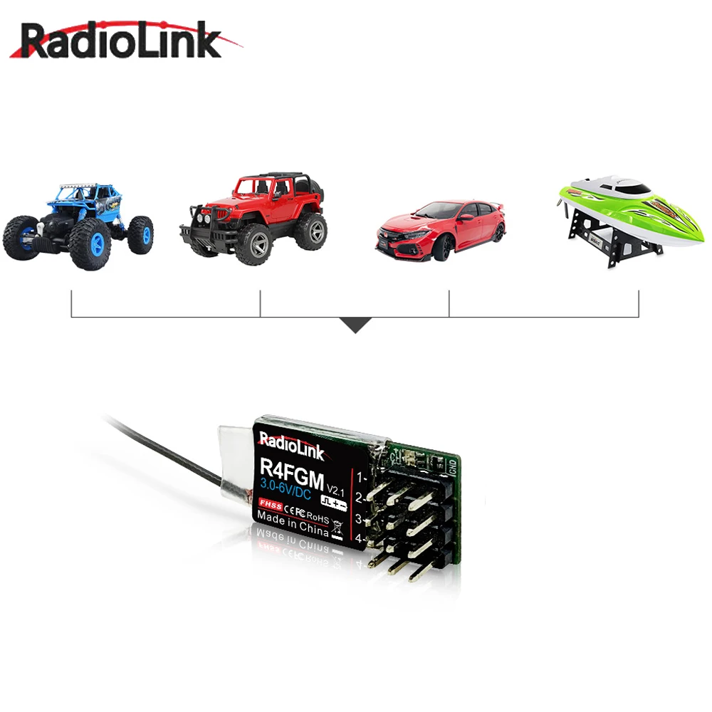 Radiolink R4F/ R4FGM (con giroscopio) ricevitore PWM 4CH 2.4Ghz gamma 400m compatibile RC6GS/ RC4GS/ FC8X/ T8S/ T8FB per barca per auto RC