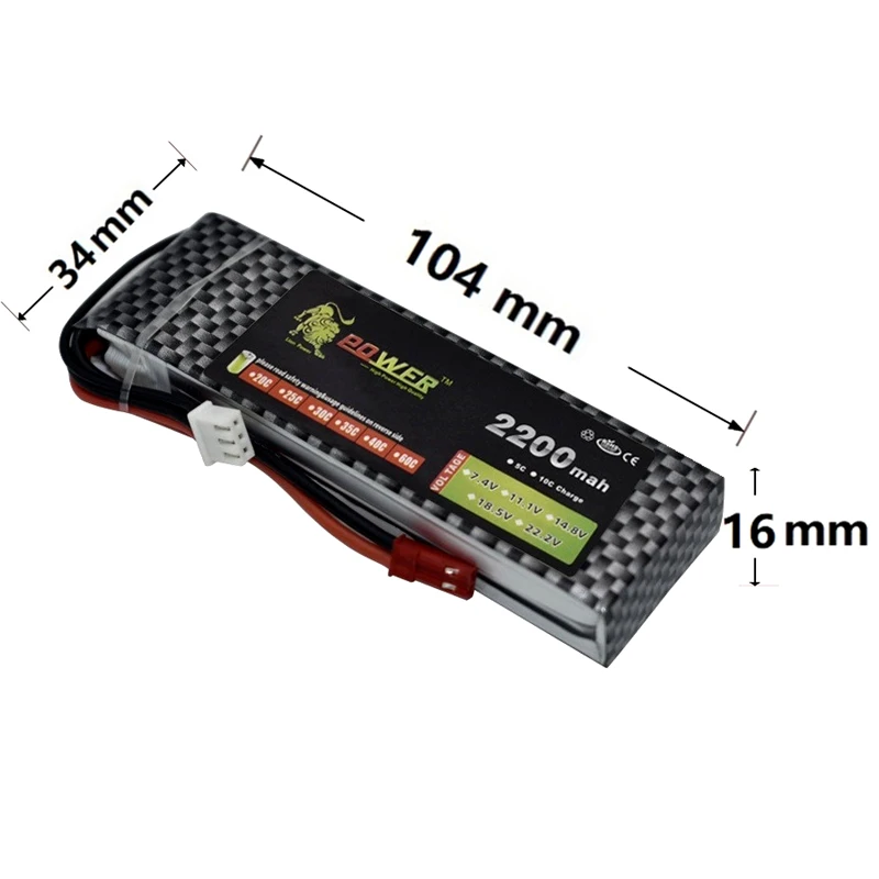 2S LiPo Battery 7.4V 2200mAh Max40C for RC Car with JST/XT60 Plug For RC Car Helicopter Drone Boat Airplane Rechargeable Battery