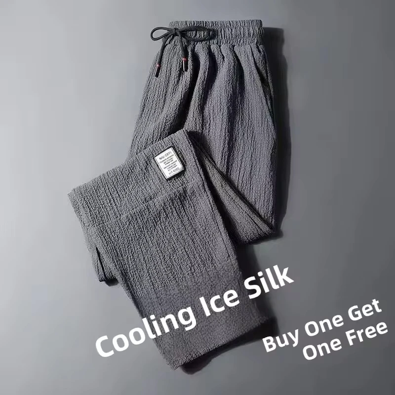 

Summer Thin Ice Silk Linen Casual Pants for Men Spor Loose Straight Leg Long Trousers Workwear plus Size Comfortable Fit