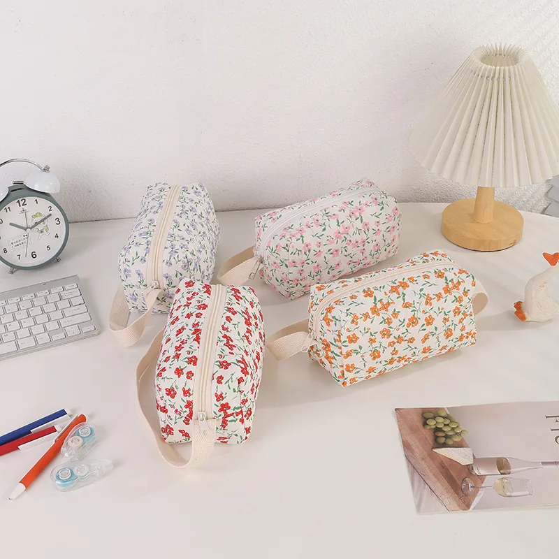 Simple Portable Gardenia Pencil Case Simple Ins High-value Student Storage Stationery Bag Cosmetic Bag Large Capacity