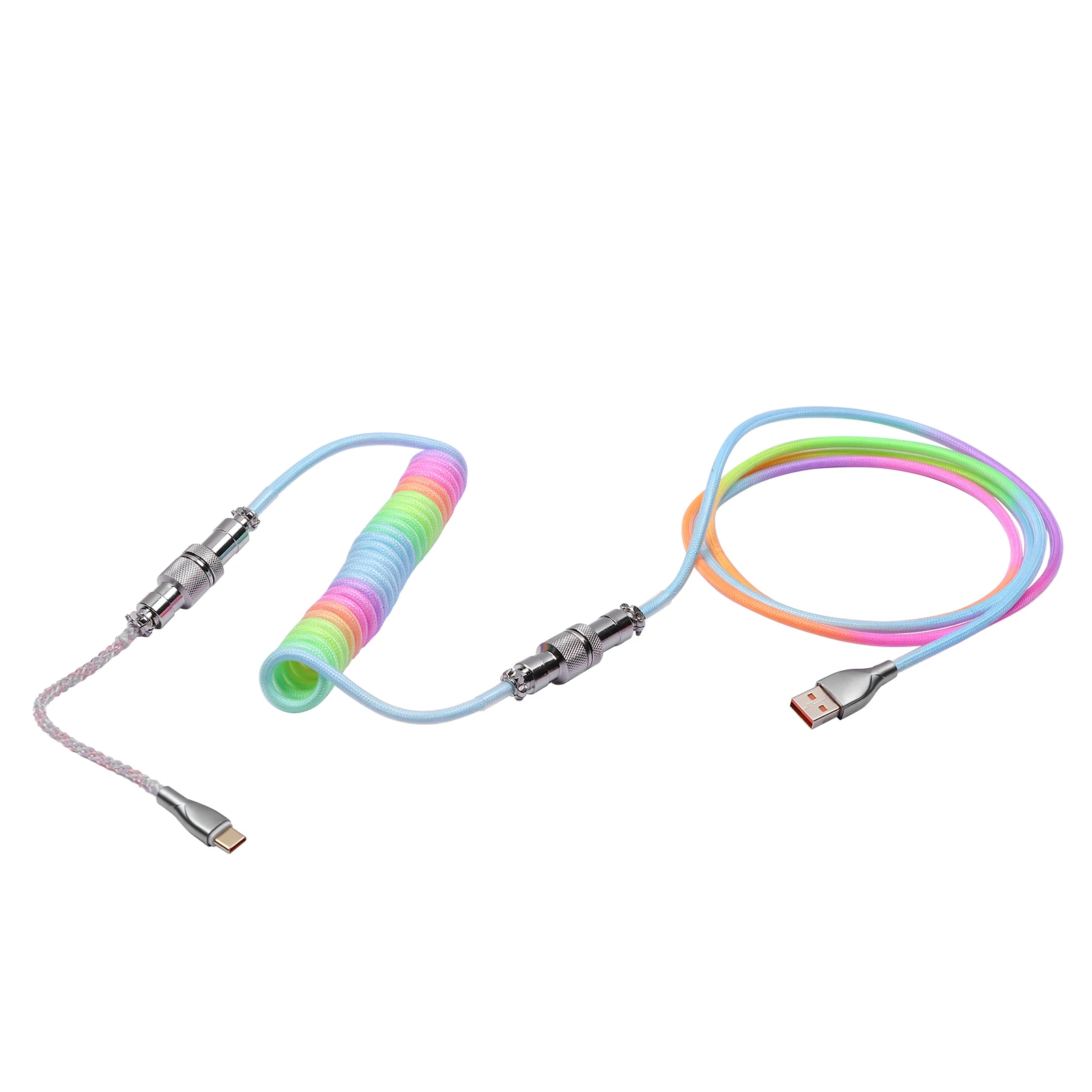 EPOMAKER Regenbogenkabel für mechanische Tastatur, 1,8 m, RGB-Spiral, Typ C auf USB, A, TPU, RGB-Segment, abnehmbarer 4-poliger Pilotenanschluss