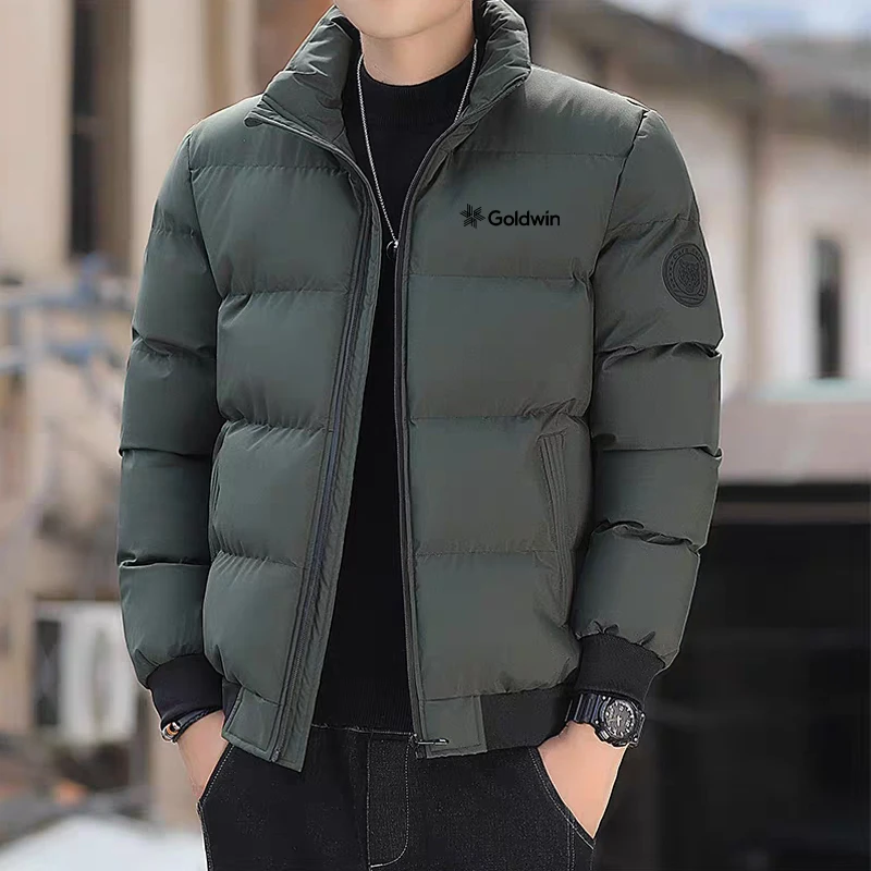 

Winter cotton-padded men's trendy hip-hop solid color printed windproof snow coat, casual men's stand-up collar dolphin jacket c