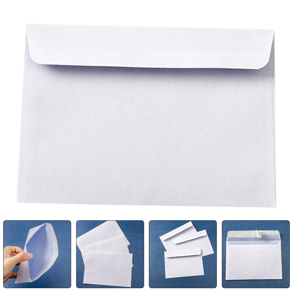 

100Pcs Blank White Business Envelopes with Security Design Self-Adhesive Document Mailers for Office Correspondence and