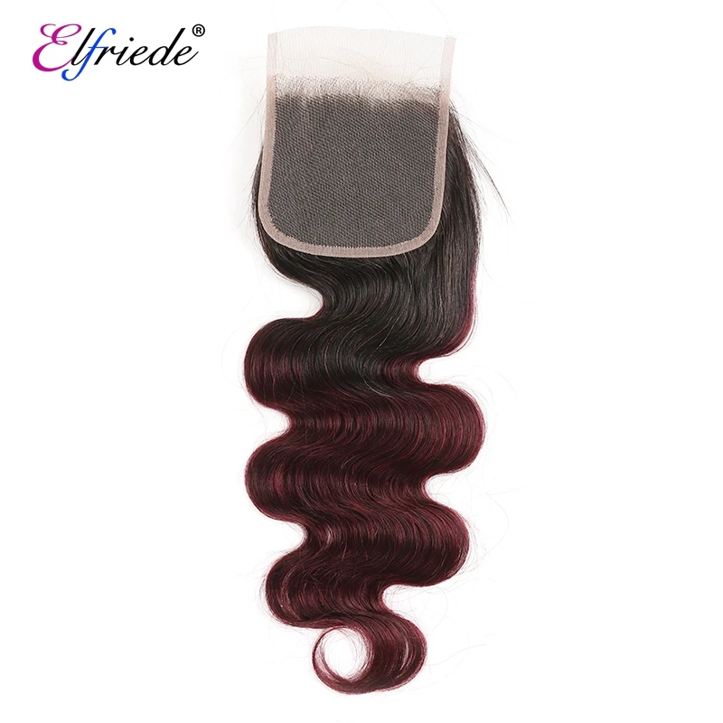 Elfriede T1B/99J Body Wave Ombre Color Hair Bundles with Closure Brazilian Remy Human Hair Weave 3 Bundles with Lace Closure 4x4