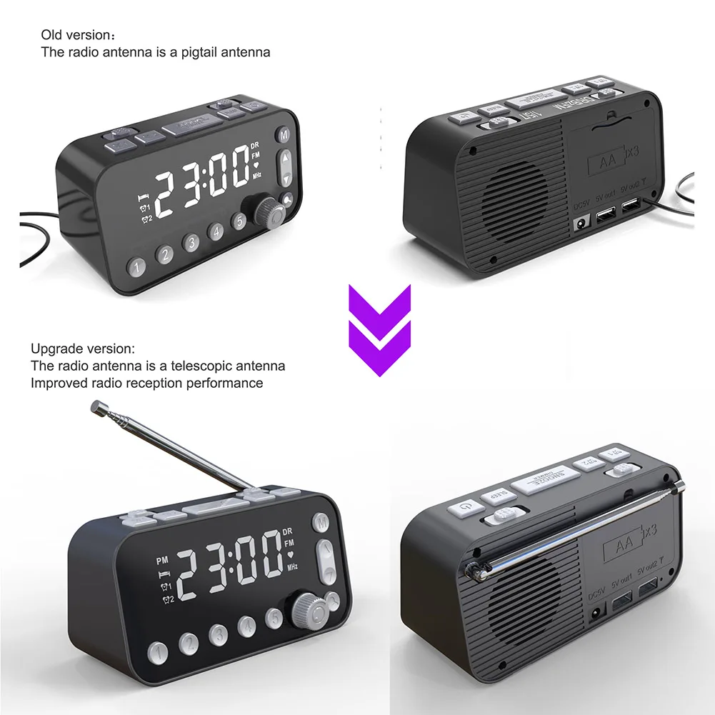 

Portable Digital Broadcasting Radio Desktop Alarm Clock Dual USB Charging Port DAB FM Radio with Antenna