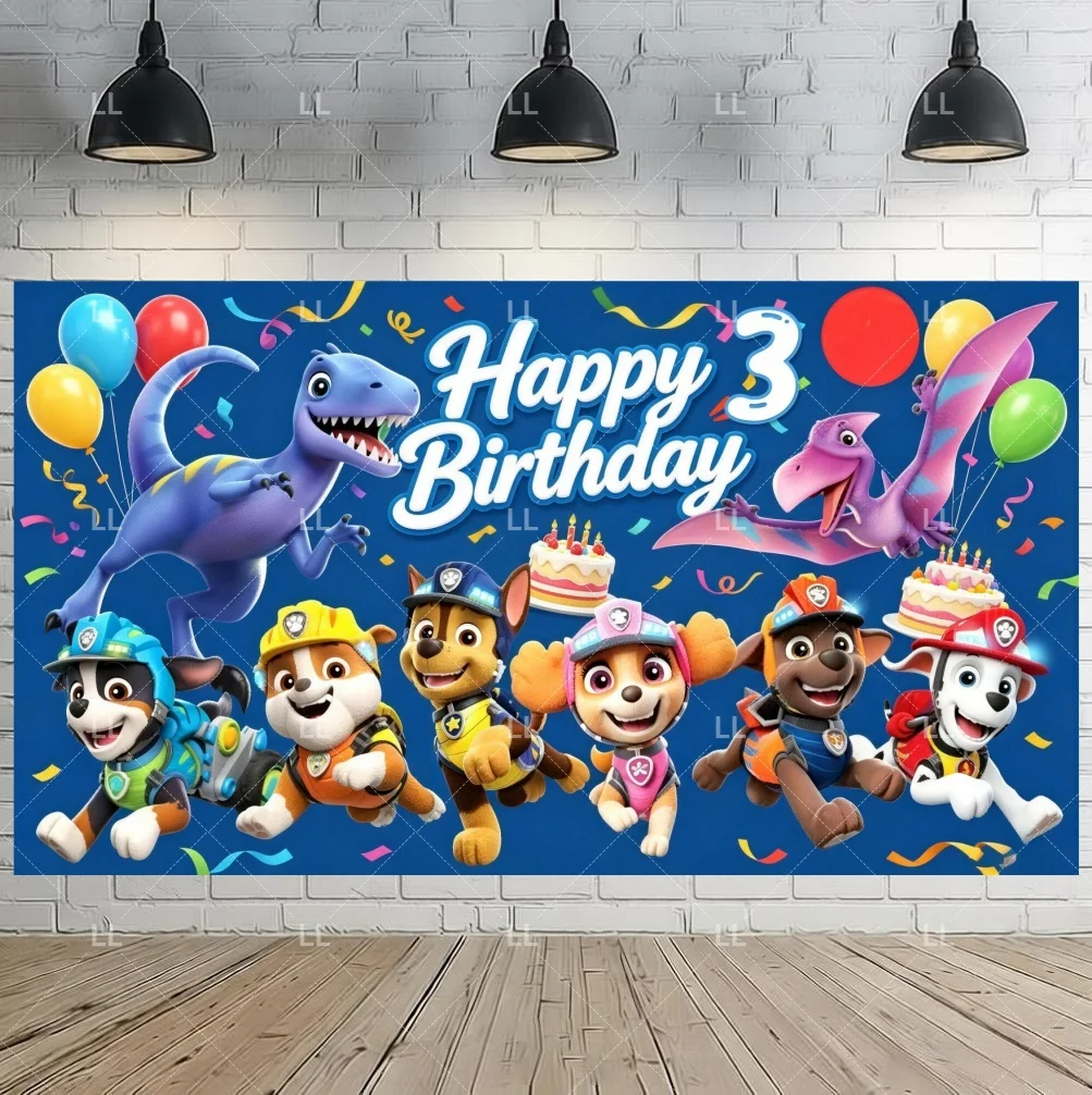Cartoon Paw Patrol 1 4 5. Geburtstag Party Dekoration Hintergrund Niedliche Hunde Welpen Fotografie Hintergrund Porträt Poster Foto Requisite – Detail 4
